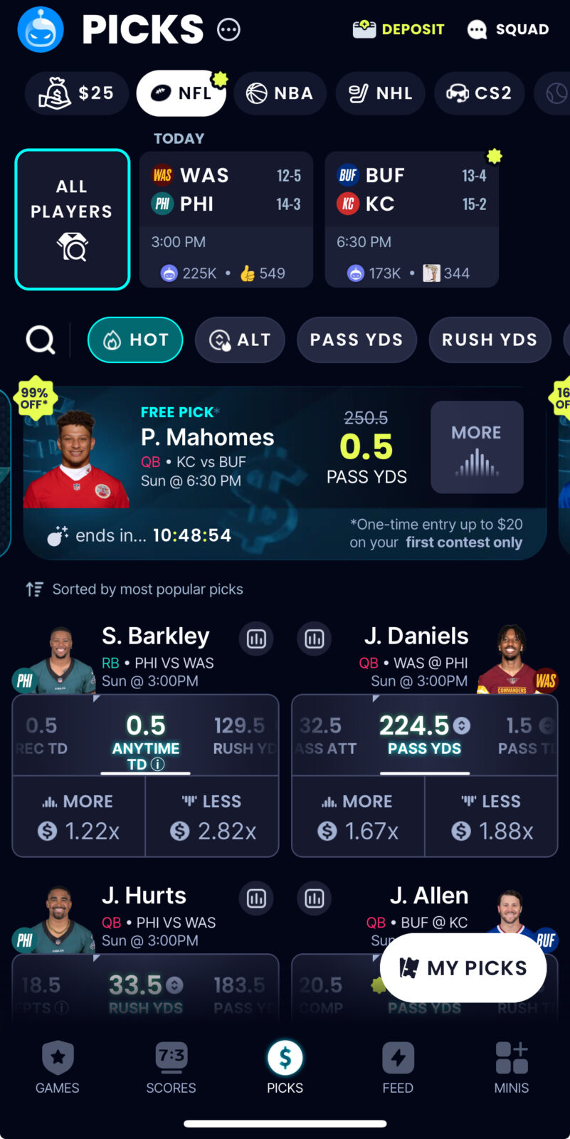 Sleeper Promo Code Free Play on Mahomes iPhone view