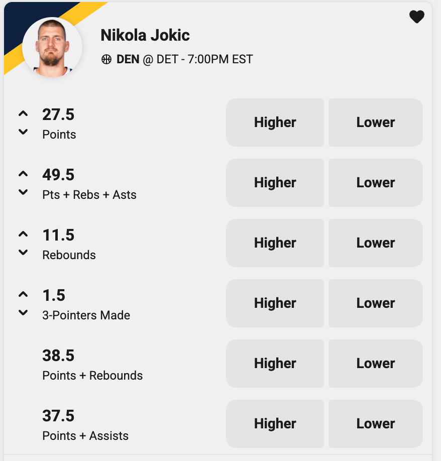 Jokic picks tonight on Underdog Fantasy